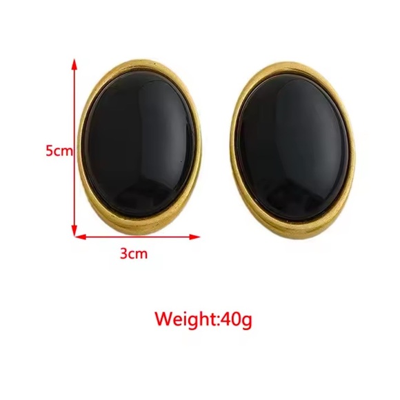 Vintage Oversized Black Brass Oval Statement Earrings - Picture 4 of 14